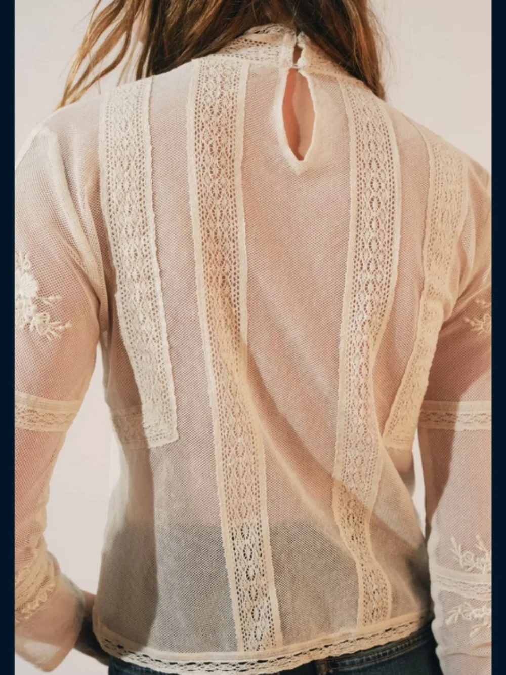 Zara Romantic Lace Blouse Semi-Sheer High Neck Ladder Stitch Size Small - Picture 3 of 15